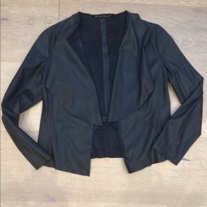 Zara Collection Vegan Leather Black Open-Front Jacket Minimalist Design